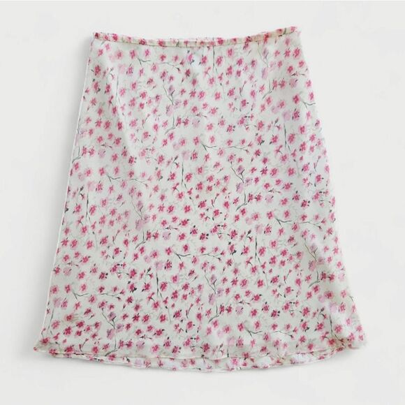 Loft A-Line Light Weight Feminine Lined Pink Floral Print High Waisted Skirt 8 - Picture 1 of 8